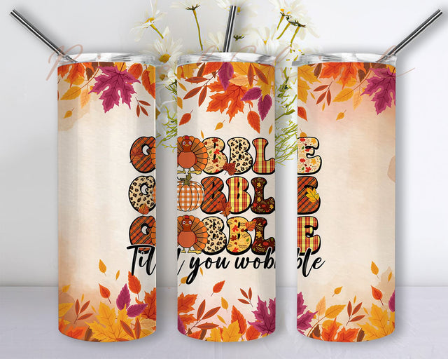 Fall 20 oz Skinny Tumbler Sublimation Design Thanksgiving Gobble Till You Wobble Gift Personalized Pumpkin Turkey Digital PNG Instant Download Sublimation PixelChick 