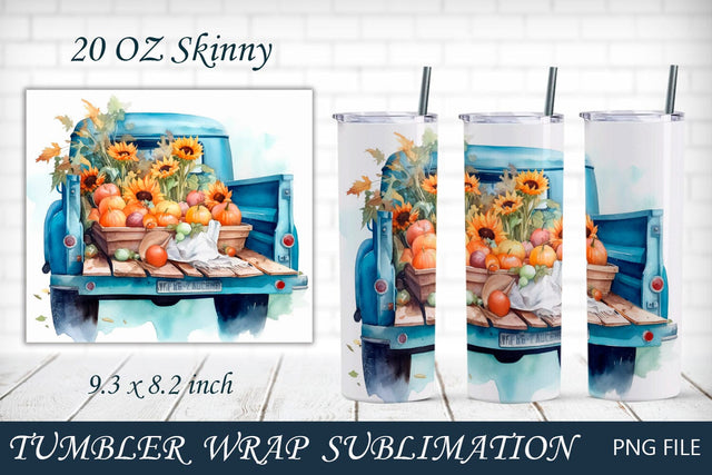Fall 20 oz tumbler, Autumn pumpkin sublimation, Fall truck with pumpkins Sublimation AnastasiyaArtDesign 