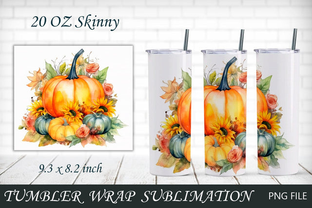 Fall 20 oz tumbler wrap, Autumn pumpkin and sunflower sublimation Sublimation AnastasiyaArtDesign 