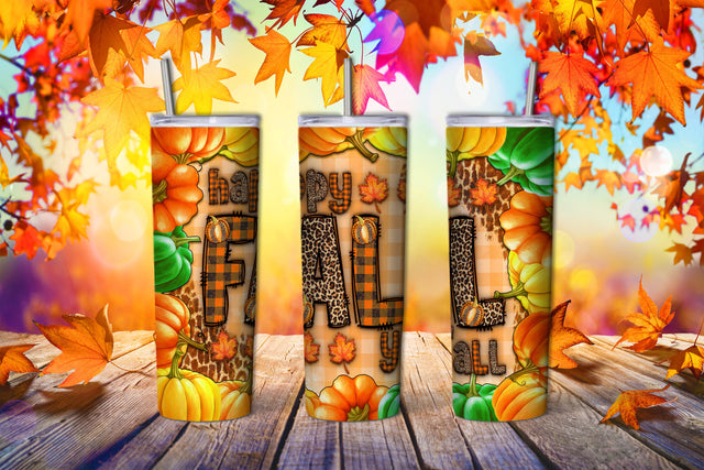 Fall 20oz Skinny Tumbler Sublimation Design, Happy Fal Y'all Png, Fall Tumbler Png, Template For Tumbler, Pumpkin Tumbler, Digital Download Sublimation SublimationDesignShop 