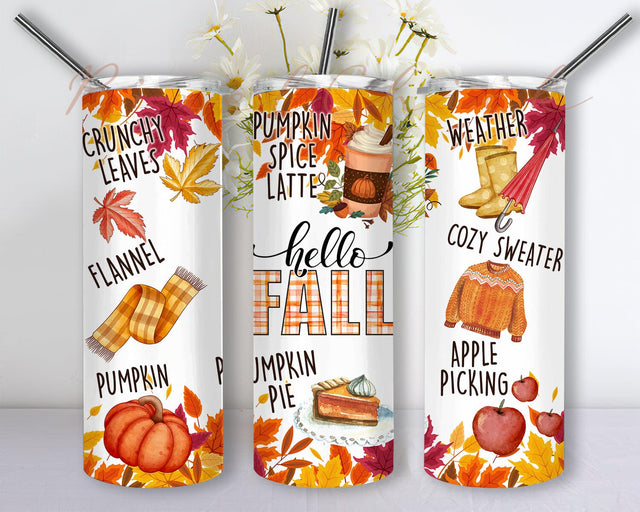 Fall 20oz Skinny Tumbler Sublimation Designs, Hello Fall Tumbler, Autumn Vibes, Fall Vibes Tumbler PNG, Thanksgiving, Its Fall Yall PNG Sublimation PixelChick 