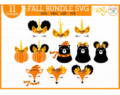 Fall animal bundle,fall unicorn,afro unicorn,pumpkin unicorn SVG Redearth and gumtrees 