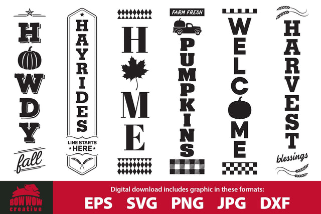 Fall / Autumn Porch Sign SVG Cutting File Bundle SVG Bow Wow Creative 