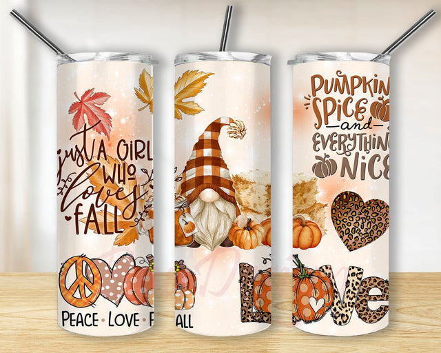 Fall Autumn Tumbler PNG, Hello Fall 20oz Skinny Tumbler Design PNG, Autumn Vibes, Thanksgiving Tumbler, Gnome Tumbler Sublimation BouDesign 