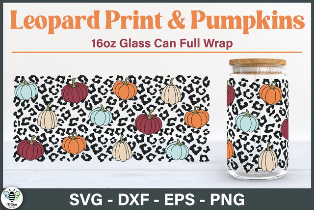 Fall Beer Glass Can SVG | Leopard Print and Pumpkin Wrap SVG B Renee Design 