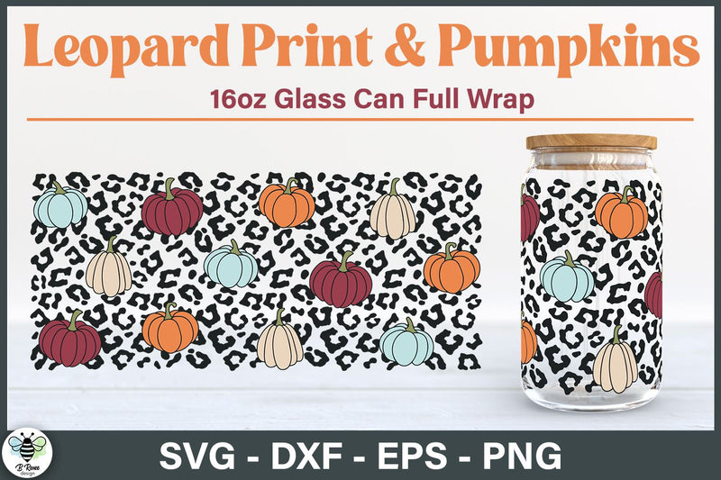 Fall Beer Glass Can SVG | Leopard Print and Pumpkin Wrap SVG B Renee Design 