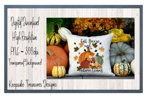 Fall Breeze And Autumn Leaves, Bull Dog Illustration, Autumn Sublimation Design, Printable PNG, Digital Download Sublimation Keepsake Treasures Designs LLC. 