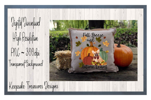 Fall Breeze And Autumn Leaves, Bull Dog Illustration, Autumn Sublimation Design, Printable PNG, Digital Download Sublimation Keepsake Treasures Designs LLC. 