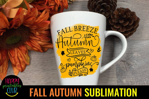 Fall Breeze Autumn Leaves -Autumn Sublimation Design PNG Sublimation Happy Printables Club 