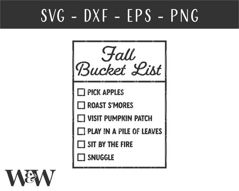 Fall Bucket List SVG | Fall Farmhouse SVG SVG Wood And Walt 