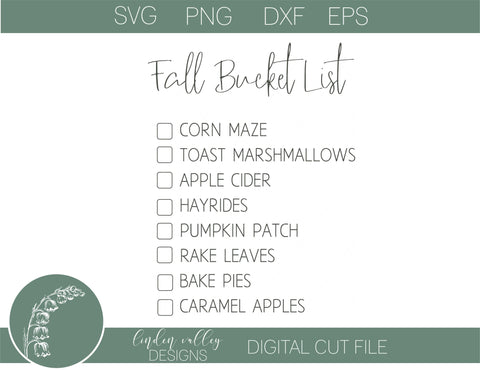 Fall Bucket List SVG SVG Linden Valley Designs 