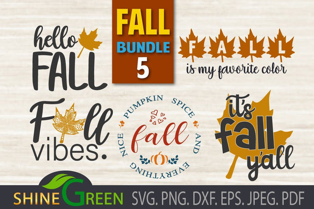 Fall Bundle SVG - 5 in 1, Autumn DXF, EPS, PNG SVG Shine Green Art 