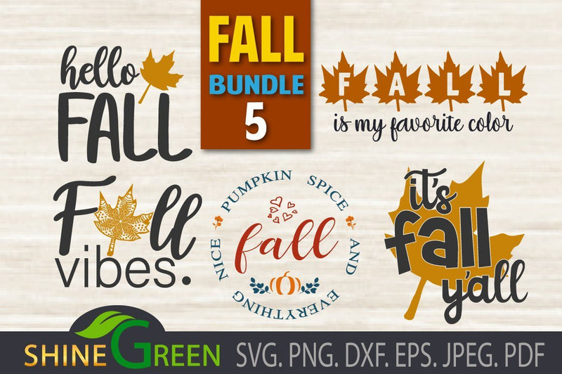 Fall Bundle SVG - 5 in 1, Autumn DXF, EPS, PNG - So Fontsy