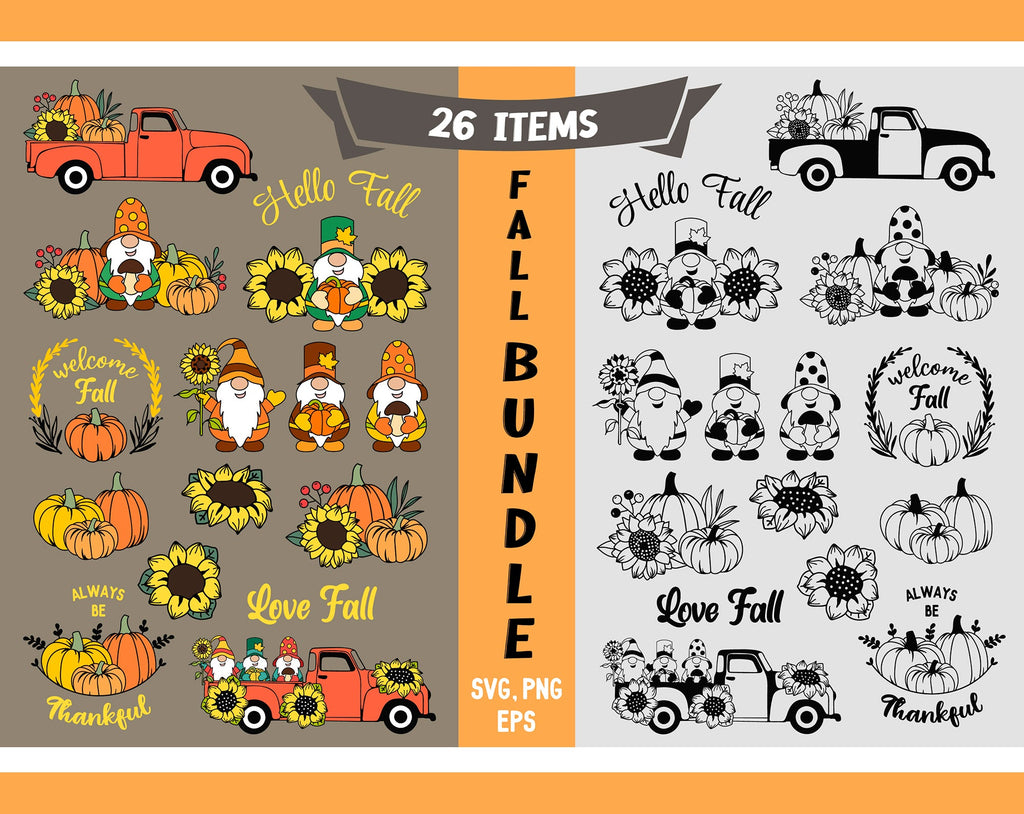 Fall Bundle svg, Fall Gnomes svg, Thanksgiving svg, Autumn - So Fontsy