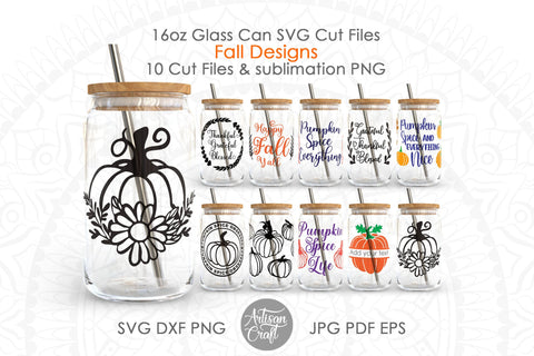 Fall can glass wrap with pumpkin spice quote for 16oz SVG Artisan Craft SVG 