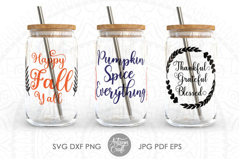Fall can glass wrap with pumpkin spice quote for 16oz SVG Artisan Craft SVG 