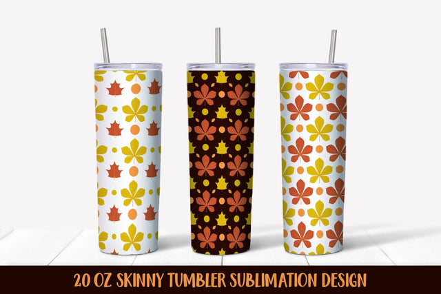 Fall Chestnut Leaves Pattern Skinny Tumbler Wrap Sublimation Sublimation LaBelezoka 
