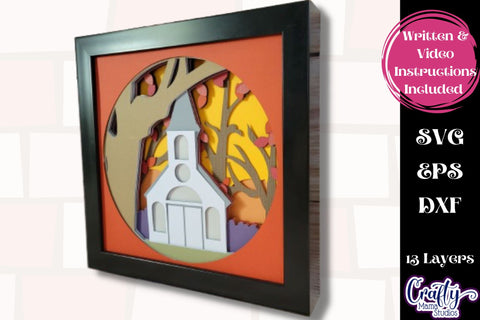 Fall Church Svg Shadow Box, 3D Layered Autumn Trees Leaves SVG Crafty Mama Studios 