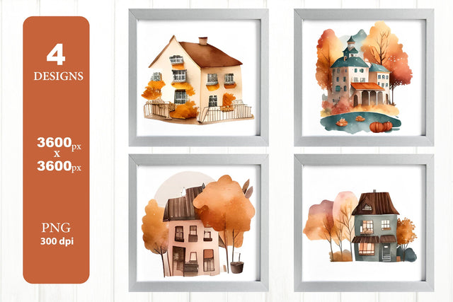 Fall City Landscape Clipart. Autumn Clipart PNG. Sublimation Olga Terlyanskaya 