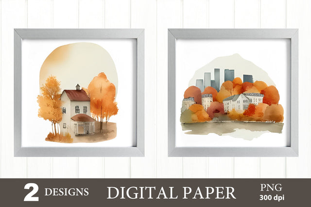 Fall City Landscape Clipart PNG. Fall Clipart PNG Sublimation Olga Terlyanskaya 