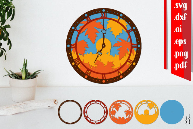 Fall Clock Layered Laser Cut Files SVG zafrans studio 