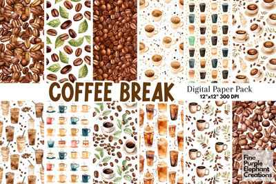 Fall Coffee Cup | Cafe Beans Digital Pattern Fine Purple Elephant Creations 