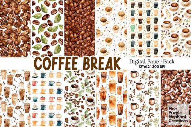 Fall Coffee Cup | Cafe Beans Digital Pattern Fine Purple Elephant Creations 