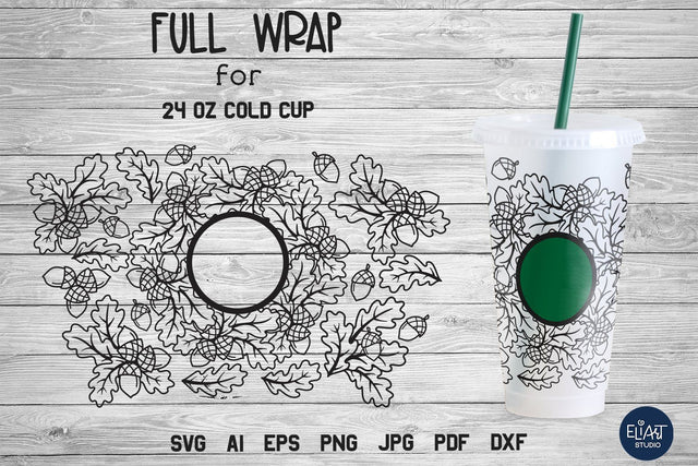 Fall Cup Wrap SVG, Acorn SVG, Oak Leaf SVG Cup Wrap. SVG Elinorka 