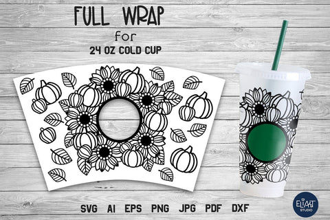 Fall Cup Wrap SVG, Pumpkin SVG, Sunflower Cup Wrap SVG. SVG Elinorka 