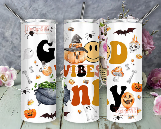 Fall Design Tumbler, Retro Good Vibes Only Halloween Tumbler, 20oz Skinny Tumbler Sublimation Designs Tumbler for Straight and Tapered PNG File Digital Download, Sublimation Design Tumbler Sublimation DesignSVG 
