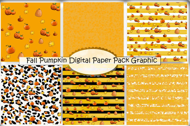 Fall Digital Paper, Autumn Design, Fall Design, Pumpkin,Orange Background,Halloween,Thanksgiving,Fall Pumpkin Digital Paper Pack Graphic Digital Pattern ArtStudio 