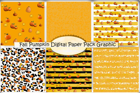 Fall Digital Paper, Autumn Design, Fall Design, Pumpkin,Orange Background,Halloween,Thanksgiving,Fall Pumpkin Digital Paper Pack Graphic Digital Pattern ArtStudio 