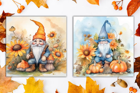 Fall digital paper with pumpkin, sunflower, gnome, truck, Autumn background Sublimation AnastasiyaArtDesign 