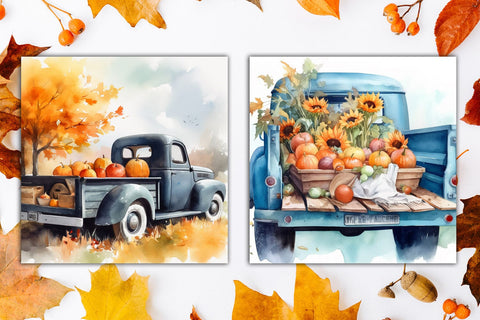 Fall digital paper with pumpkin, sunflower, gnome, truck, Autumn background Sublimation AnastasiyaArtDesign 