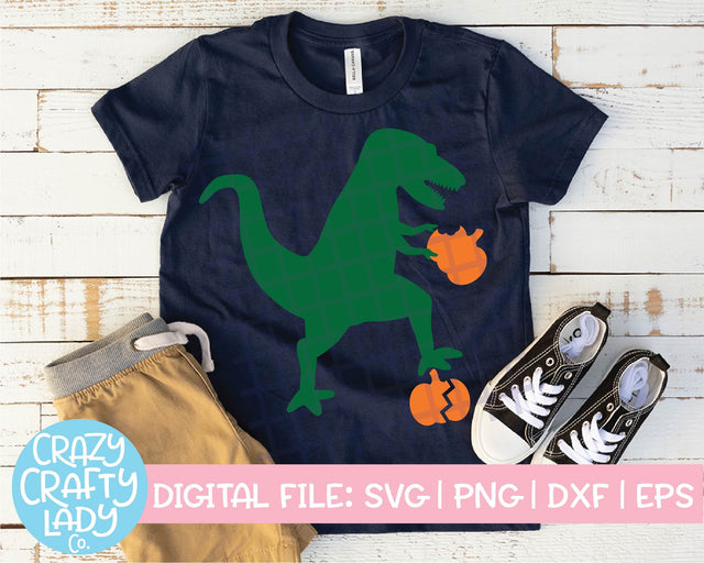 Fall Dinosaur | Pumpkin SVG Cut File SVG Crazy Crafty Lady Co. 