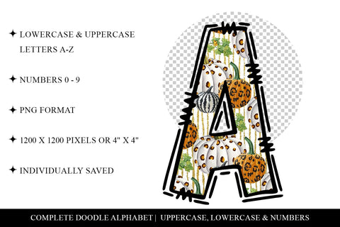 Fall Doodle Letters, Leopard Pumpkin Sublimation Alphabet Sublimation BijouBay 