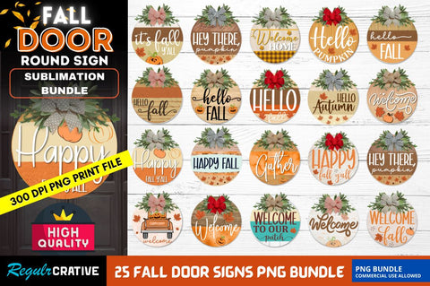 Fall Door Round Signs PNG Bundle Sublimation Regulrcrative 