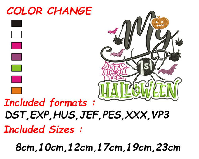 Fall Embroidery, Halloween Sayings, Designs Halloween, Spider Web, First Halloween, 1st Halloween Design Embroidery/Applique DESIGNS SVG Digital Designer 