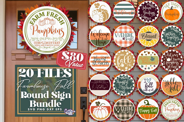 Fall Farmhouse Round Sign Bundle, Autumn Svg Door Hanger SVG Crafty Mama Studios 