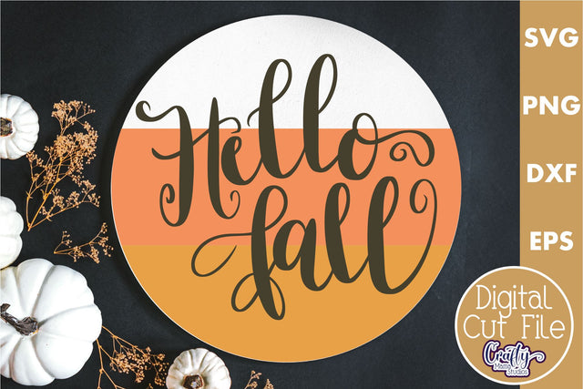 Fall Farmhouse Round Sign Svg, Hello Fall Porch Decor SVG Crafty Mama Studios 