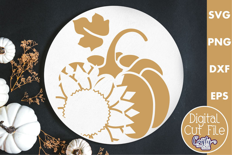 Fall Farmhouse Round Sign Svg, Pumpkin Sunflower Silhouette SVG Crafty Mama Studios 