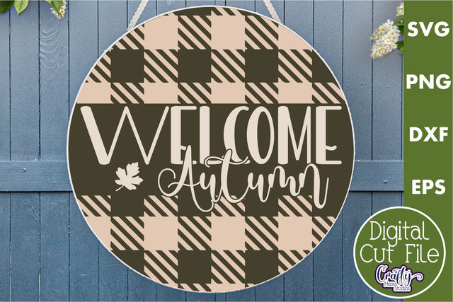 Fall Farmhouse Round Sign Svg, Welcome Autumn Porch Decor SVG Crafty Mama Studios 