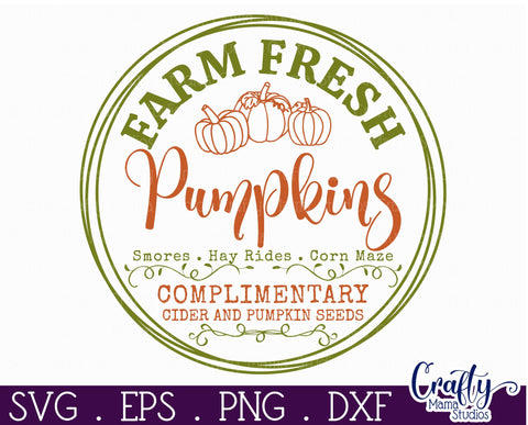 Fall Farmhouse Round Svg, Farm Fresh Pumpkins Porch Sign SVG Crafty Mama Studios 