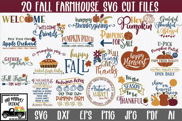 Fall Farmhouse SVG Cut File Bundle - Includes 20 Designs SVG Old Market