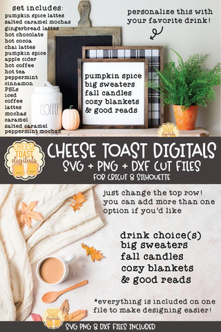 Fall Favorites Drink SVG Design Kit | Book SVG SVG Cheese Toast Digitals 
