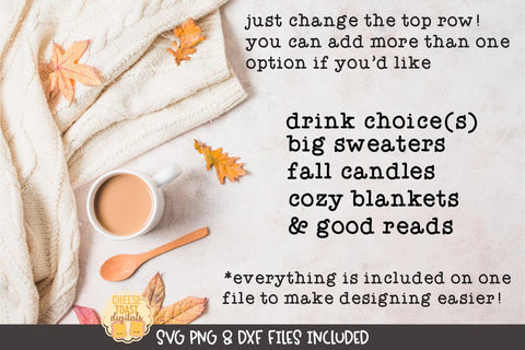Fall Favorites Drink SVG Design Kit | Book SVG SVG Cheese Toast Digitals 