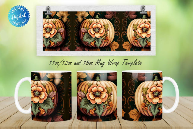 Fall Floral Pumpkin 11, 12 & 15 Oz Mug Sublimation Sublimation Regulrcrative 
