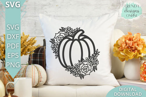 Fall Floral Pumpkin SVG I Fall Sign SVG SVG Trendy Designs Online 