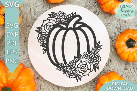 Fall Floral Pumpkin SVG I Fall Sign SVG SVG Trendy Designs Online 
