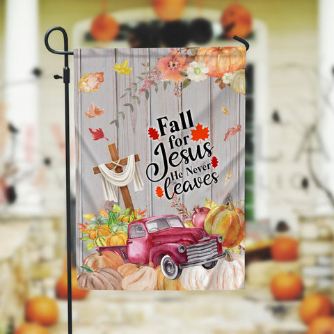 Fall For Jesus He Never Leaves Halloween Garden Flag - 12x18 Garden Flag Sublimation Design Download PNG File Instant Download Sublimation CaldwellArt 